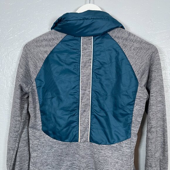 Title Nine Women S Gray Blue Willpower Running Jacket Full Zip Hooded Quilted - Picture 7 of 11